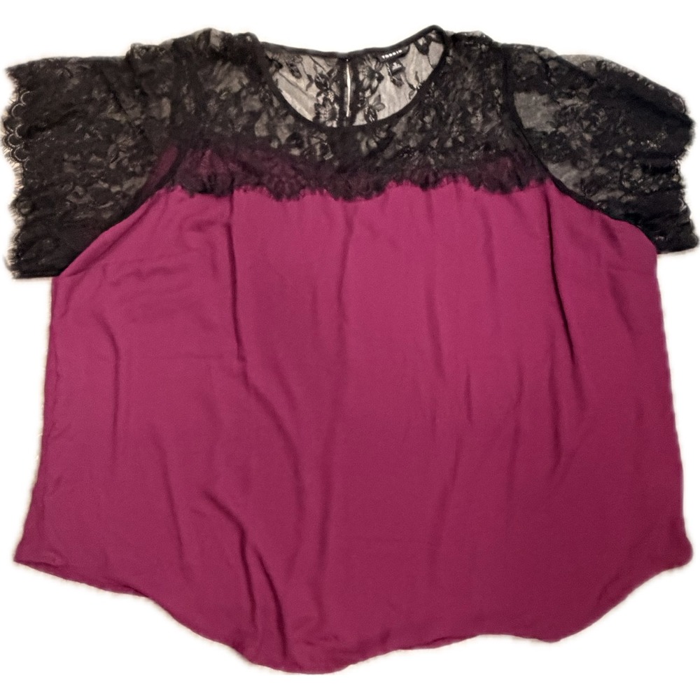 Torrid Womens Plus Size 5 Berry Purple Black Lace Yoke Short Sleeve Blouse NWOT